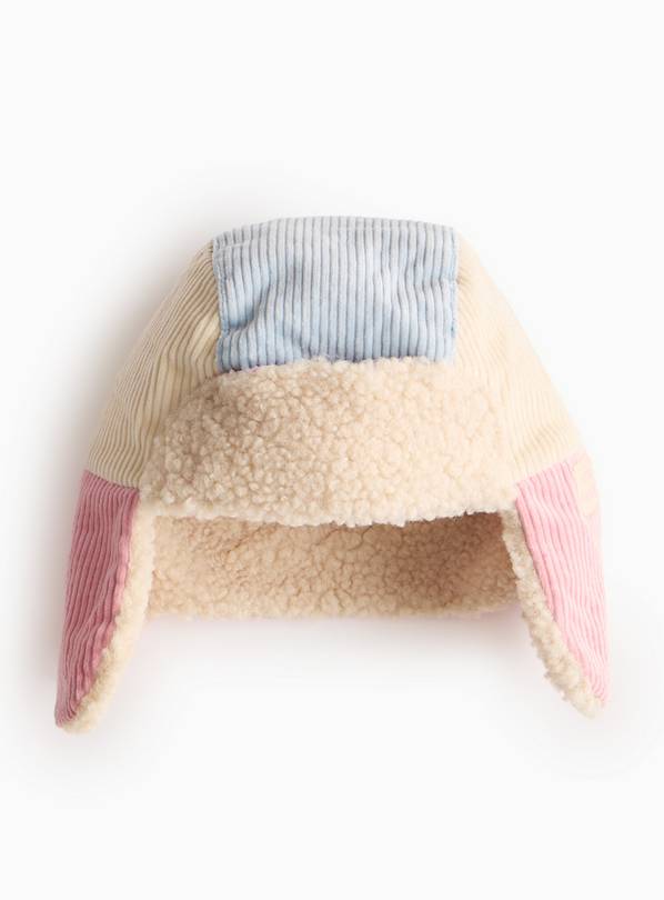 Pastel Corduroy Colour Block Borg Fleece Trapper Hat 3-6 months